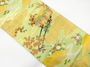 御所車に花模様織り出し　袋帯